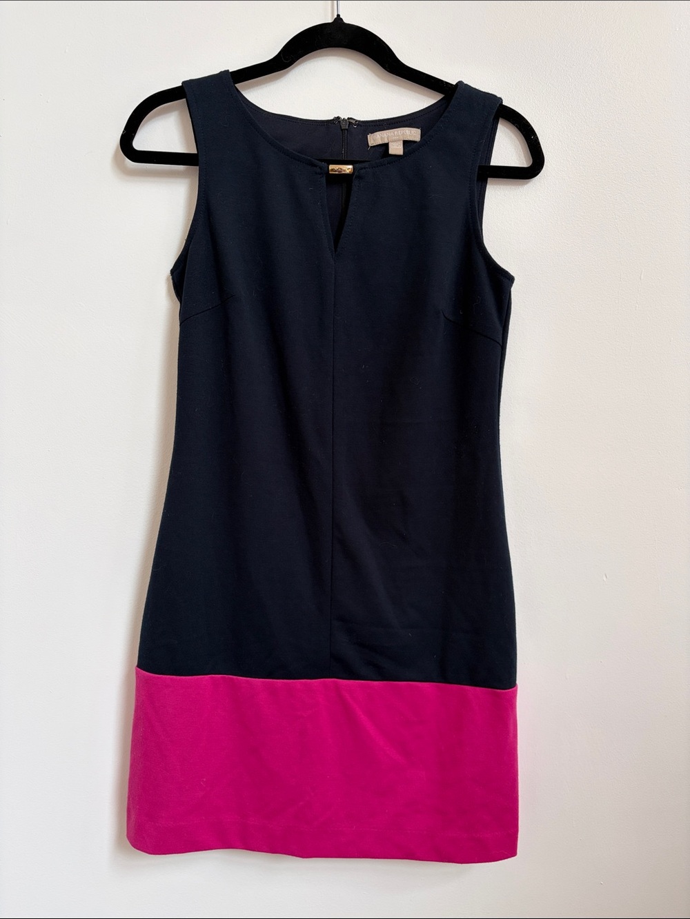 Sleeveless Navy and Hot Pink Colorblock Shift Dress